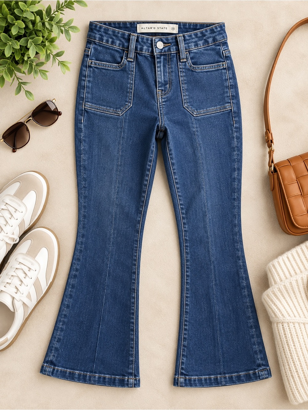 Altar’d State High Rise Patch Pocket Flare Jeans – Size 25